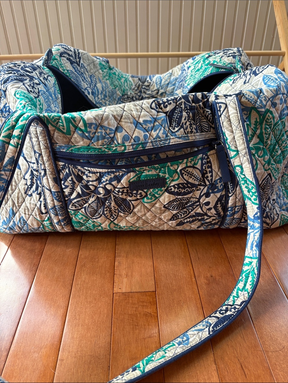 Vera Bradley Quilted Travel Bag in Teal, Navy & White Floral Print